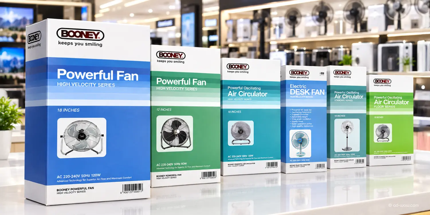Revamped Booney appliance packaging design by ADWOW, Singapore